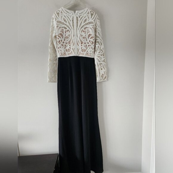TADASHI SHOJI | CROCHET LACE & CREPE GOWN DRESS black cream sz 8 - Picture 3 of 4